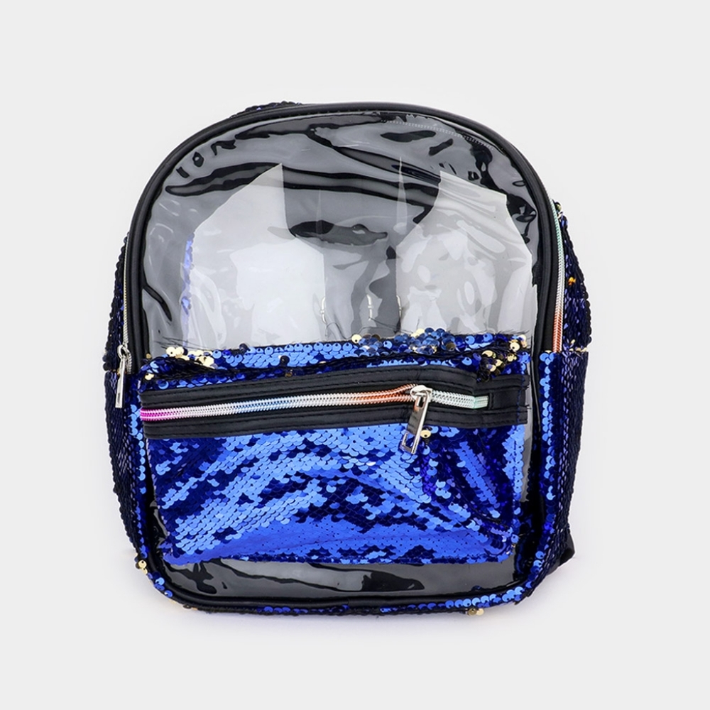 Mini Royal Blue Rainbow Zipper Clear Bling Trendy Transparent Sequins Backpack